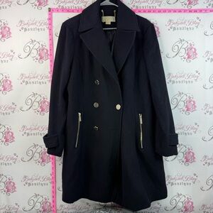 Michael Kors navy Black Double-Breasted Pea Coat with Gold Zippers jacket